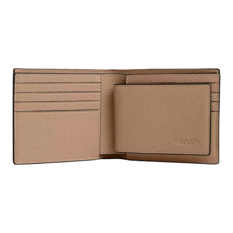 COACH 3 IN 1 Wallet Pebble Leather Wallet Mini Men's Taupe-1