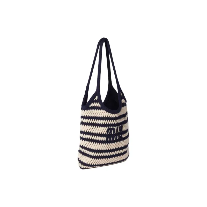 MIU MIU Ivy Cotton Tote Bag, Shopping Bag, Handbag Women's Blue & White-1