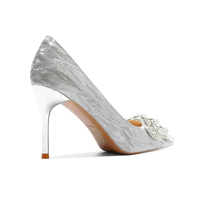 Crelinkxlat French Fairy Soft Elegance Minimalist Style High Heels Women's Silver-8