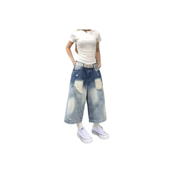 NEVER RULE Denim Shorts Unisex Gradient Blue