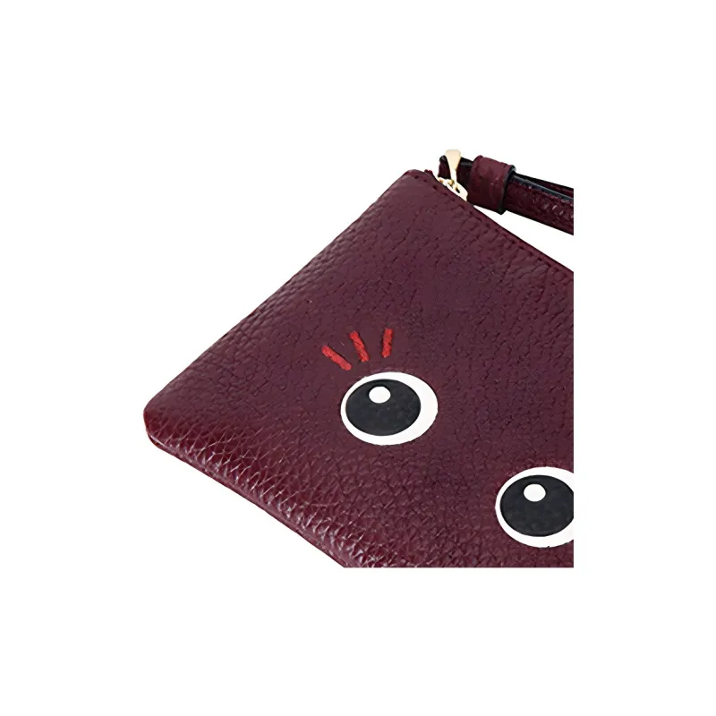 COACH Corner Zip Leather Coin Purse, Clutch Wrist Bag Trumpets Women's Burgundy-4