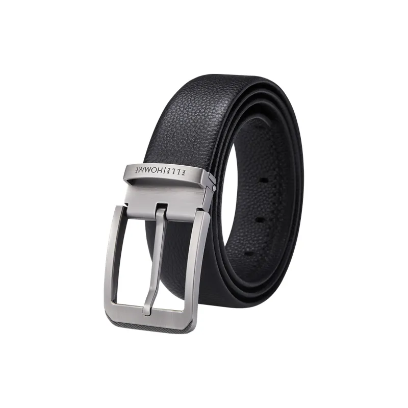 ELLE HOMME Top Grain Cow Leather Business Workplace Etiquette, Versatile Comfortable Belt Men's Gunmetal Width 3.8cm-0