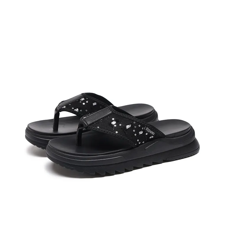 HUNU Slip Resistant Quick Dry Abrasion Resistant Flip Flops Men's Black-2