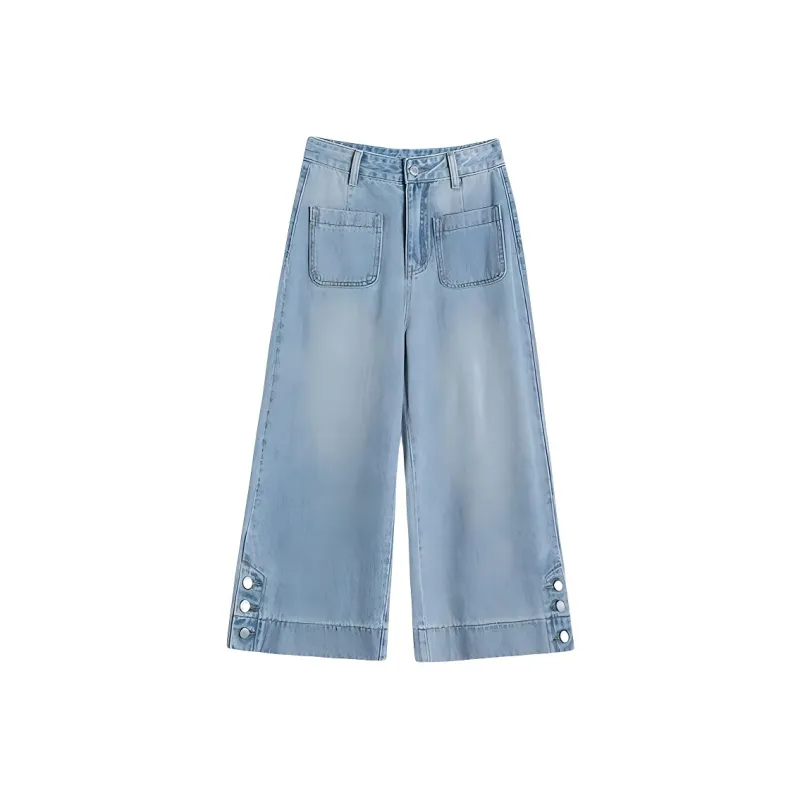 ORANDOR WEAR Jeans Women's Vintage Blue Cropped Pants-0