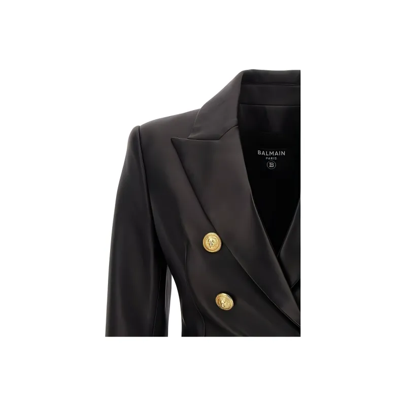 BALMAIN Double-breasted Leather Blazer-2