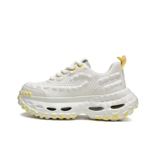 FAIRWHALE Shock Absorbing, Non Slip, Wear Resistant, Breathable And Lightweight Low Top Chunky Sneakers Unisex Lemon