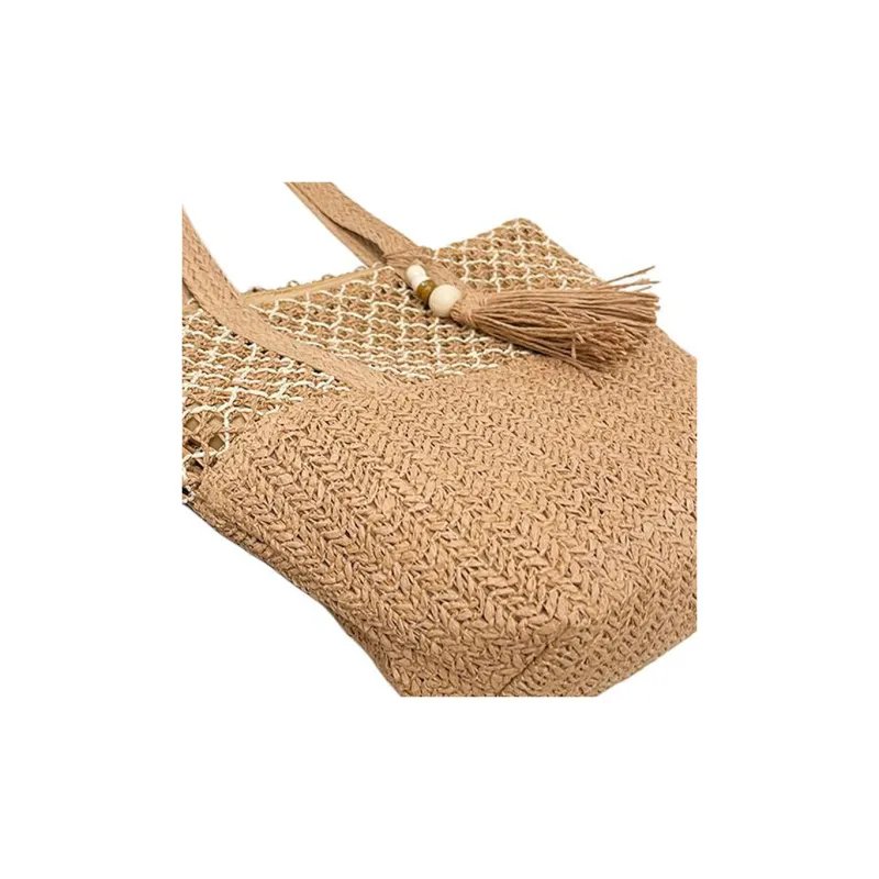 Ceion Keust Knitted Fabric Shoulder Bag Women's Beige/Khaki-3
