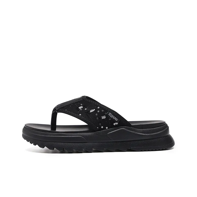 HUNU Slip Resistant Quick Dry Abrasion Resistant Flip Flops Men's Black-0
