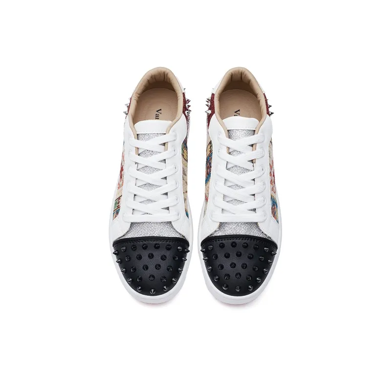 VANSSI Low Top Skateboard Shoes Men's Black White-4