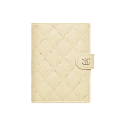 CHANEL Shiny Calfskin Passport Holder Unisex Yellow