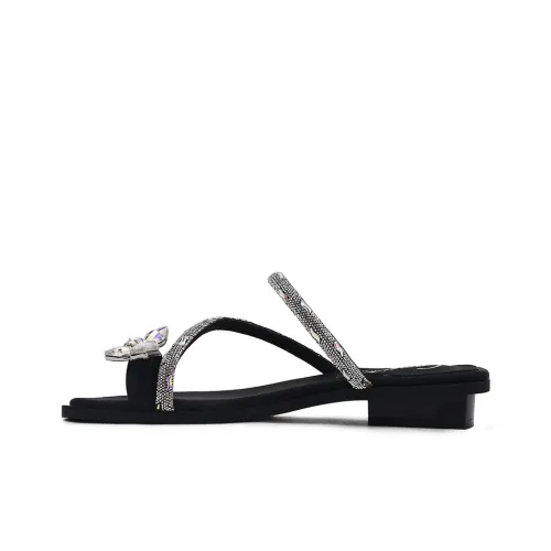 CAMEIDO Rhinestone Slip Resistant Slide Slippers Women's Black
