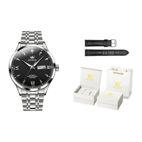 OLEVS Automatic Mechanical Movement Stainless Steel Watchband Watch Men's Watches Black Dial