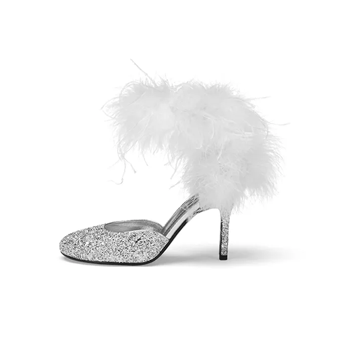 73Hours Aerial Dance Party Slim Heel High Heels 9cm Women's Silver-0
