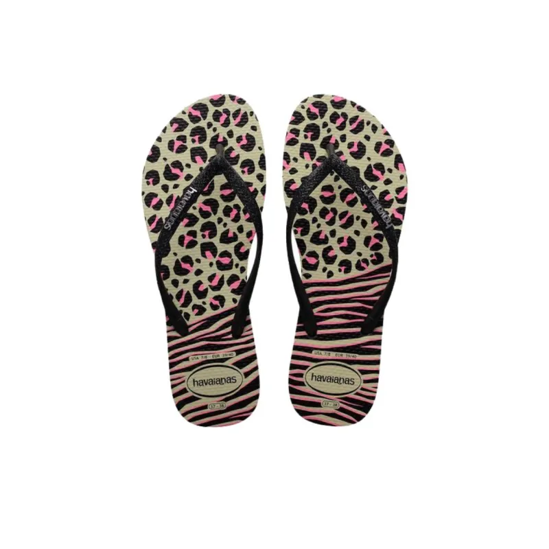 Havaianas Slim Animals Rubber Sole Abrasion Resistant Flip Flops Women's Black Green-2