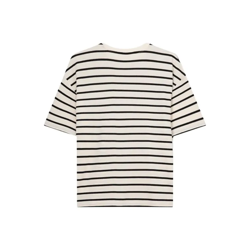 ABBY GODDESS T Shirts Women's Apricot With Black Stripes-1