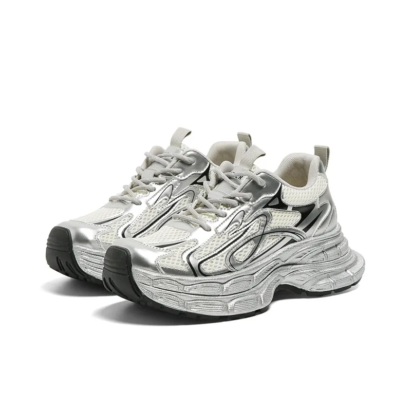 FOREVER 21 Cushioning, Wear Resistant Low Top Chunky Sneakers Women's Silver-2