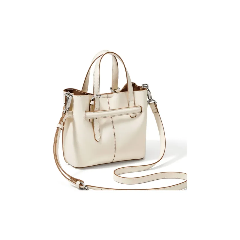 CNOLES Cow Leather Handbag, Shoulder Bag, Crossbody Bag Regular Women's Cream White-3