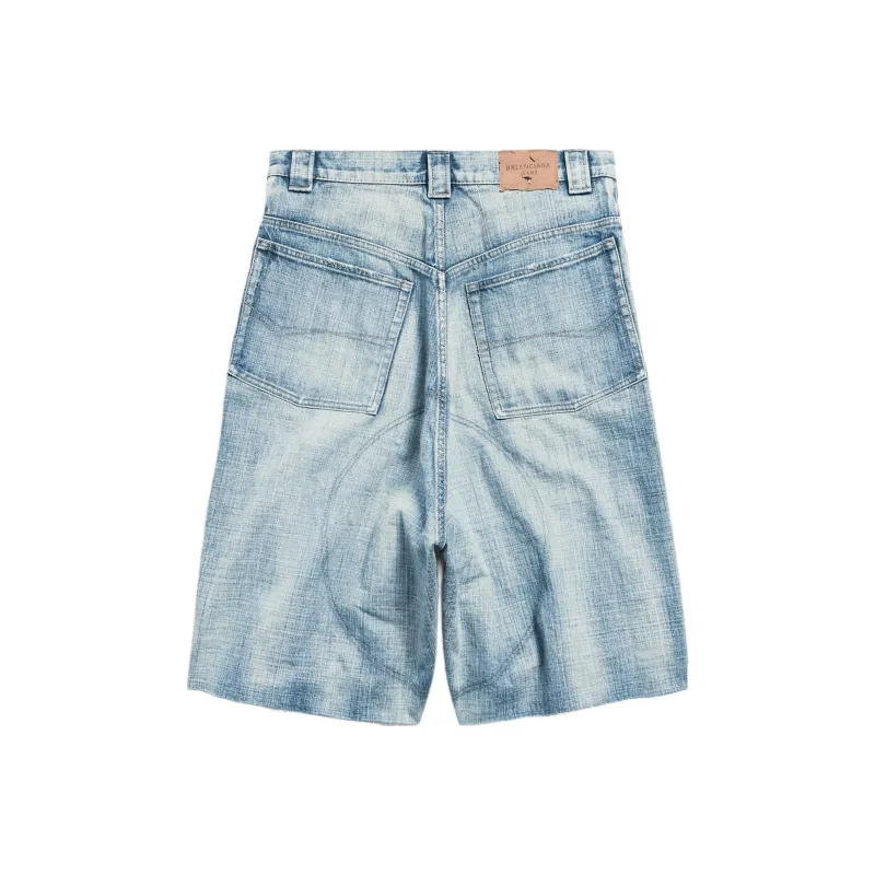 Balenciaga Denim Shorts Loose Fit Men's Light Blue-1