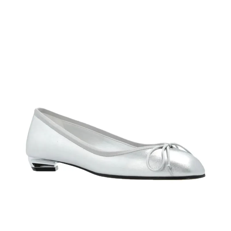 Alexander McQueen Bow Detailed Metallic Flat Shoes Women's-2