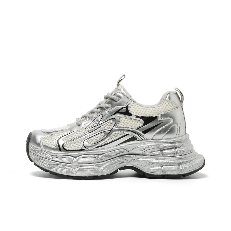 FOREVER 21 Cushioning, Wear Resistant Low Top Chunky Sneakers Women's Silver-0