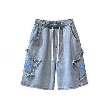 HKRXEC Denim Shorts Men Nostalgic Blue