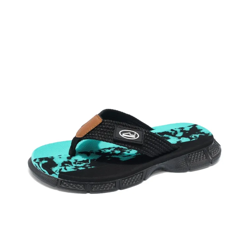QIUTEXIONG Leather Patchwork Abrasion Resistant Slip Resistant Flip Flops Men's-11