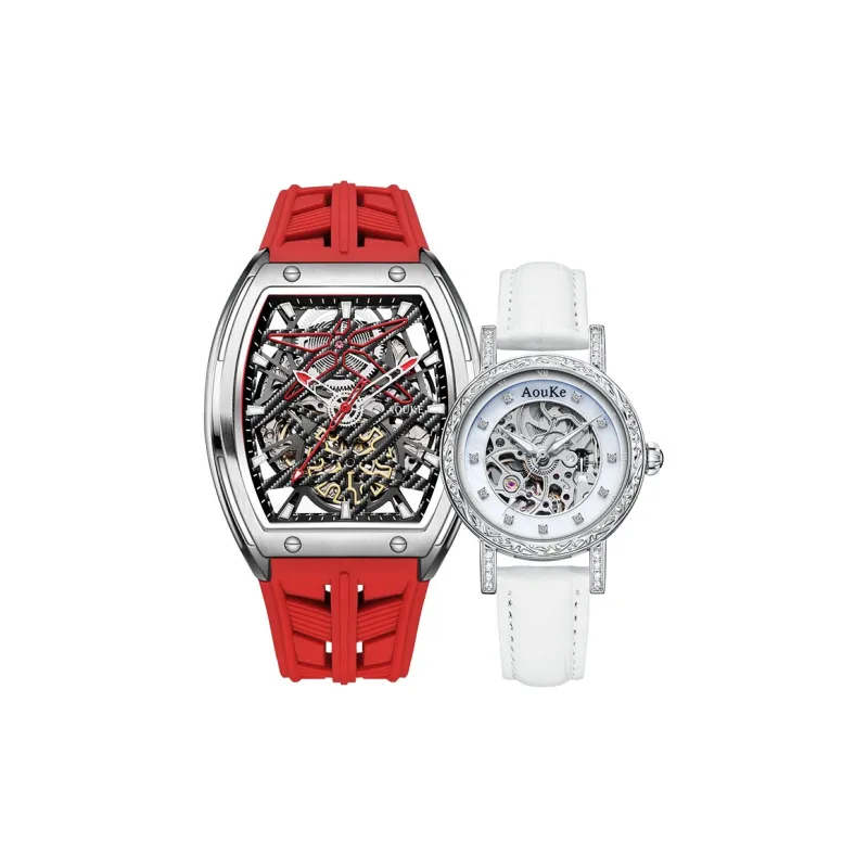 AOUKE Mechanical Movement Silicone Strap Watch Unisex Cut Out Dial-6