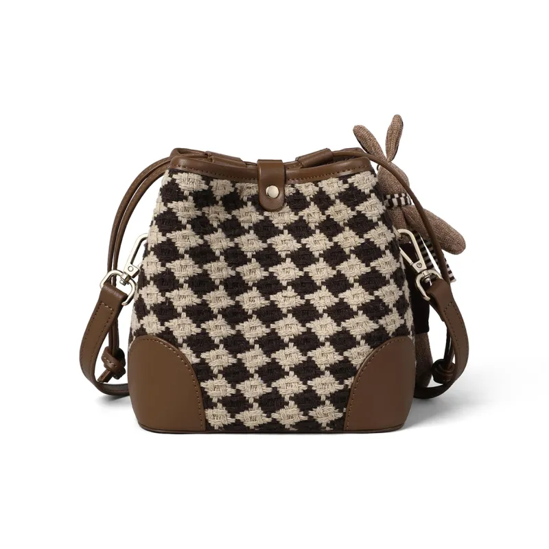 PT'SON Fabric Bucket Bag, Shoulder Bag, Crossbody Bag Regular Women's Brown-4
