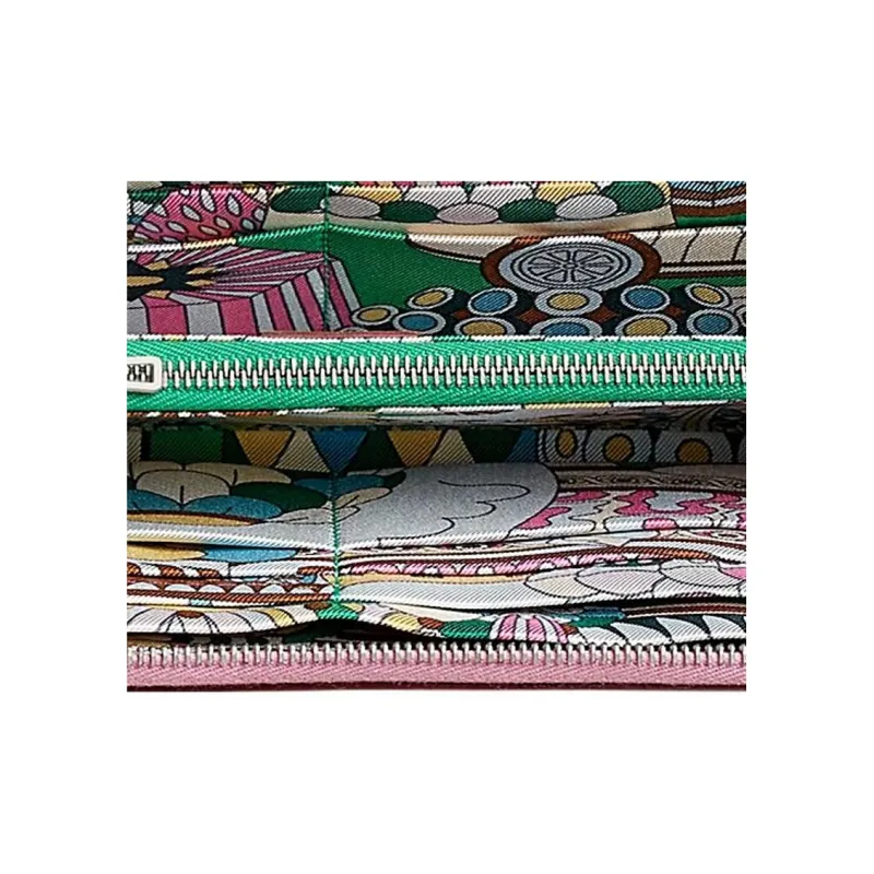 HERMES Silk'In Epsom With Barenia Calfskin Wallet Women's Pink/Mint Green-3