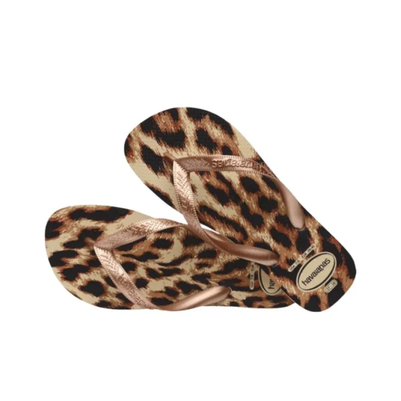 Havaianas Rubber Sole Abrasion Resistant Flip Flops Women's Leopard Print-4