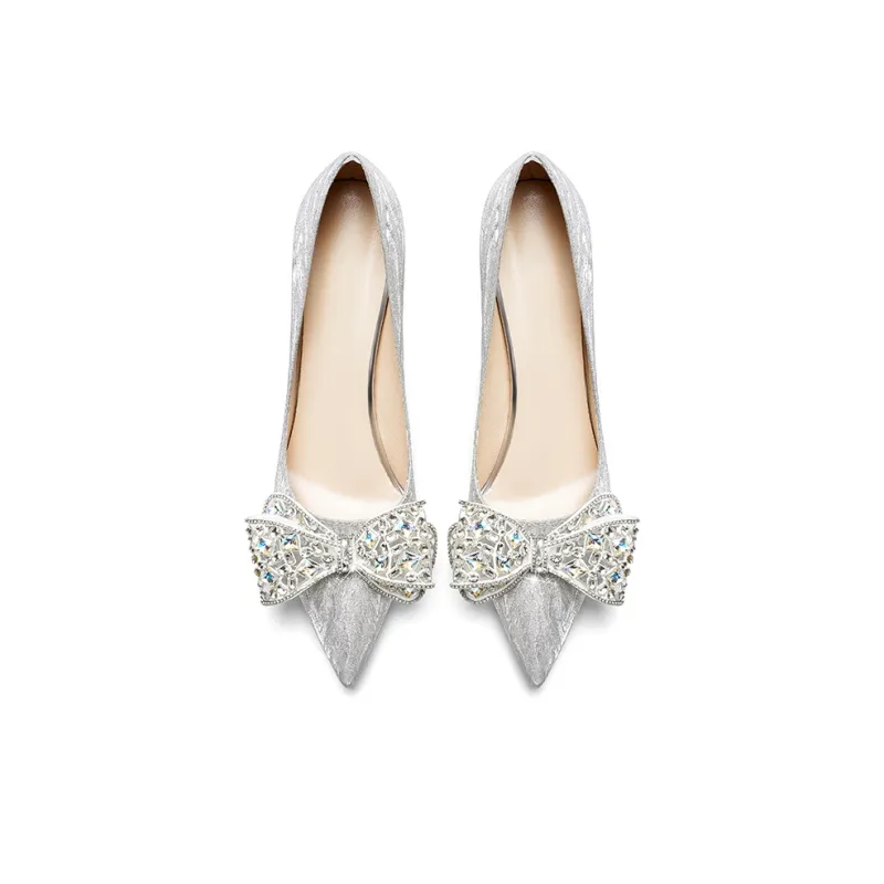 Crelinkxlat French Fairy Soft Minimalist Style High Heels Women's Silver-11