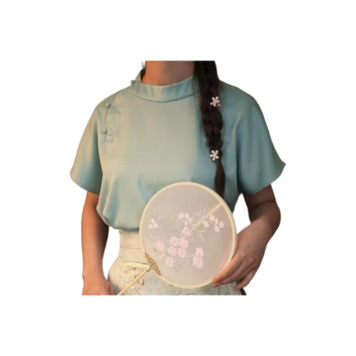 XINGHEHANGE New Chinese Style Solid Color Crew Neck Thin Short Sleeved Shirt Women's