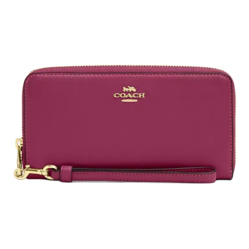 COACH Zip Around Calfskin Wallet Trumpets Women's Gold & Dark Pink