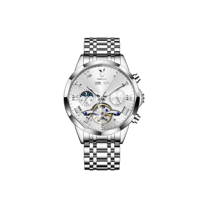 Playboy Explorer Collection Mechanical Movement Stainless Steel Watchband Watch Men's Watches Black Dial-6