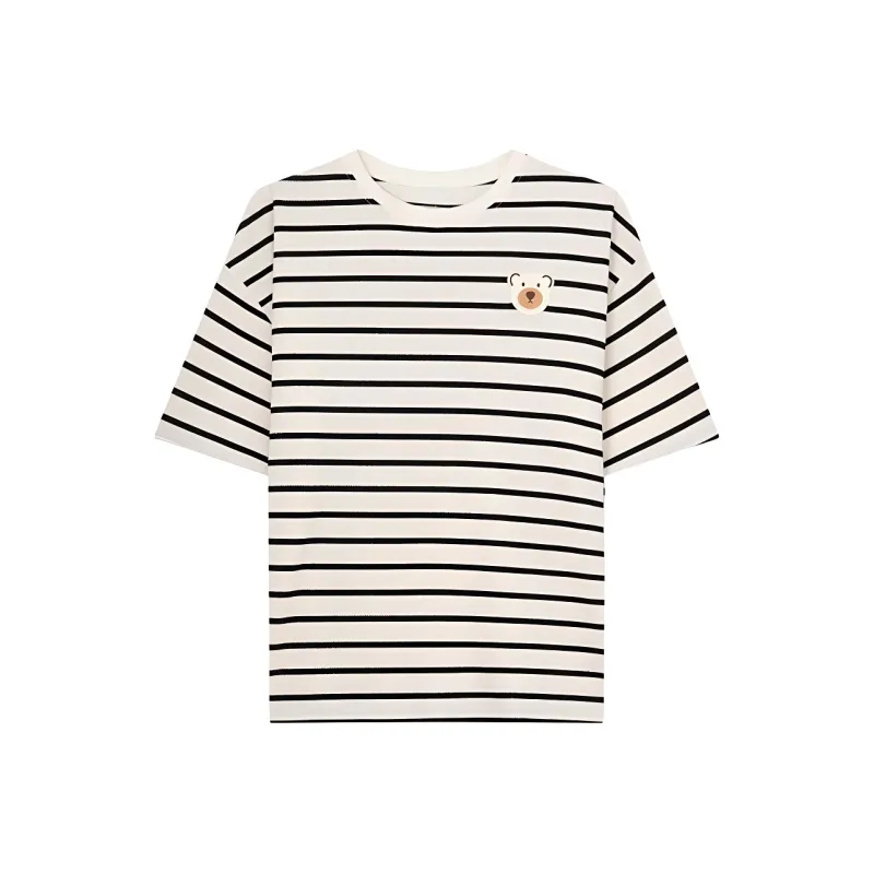 ABBY GODDESS T Shirts Women's Apricot With Black Stripes-0