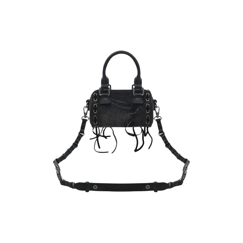 Emotional World Cow Leather Bowling Bag, Shoulder Bag, Crossbody Bag, Handbag Trumpets Women's Black-0
