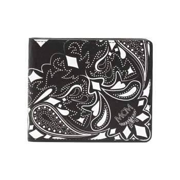 MCM Leather Wallet Small Size Unisex Black White