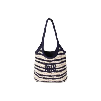 MIU MIU Ivy Cotton Tote Bag, Shopping Bag, Handbag Women's Blue & White
