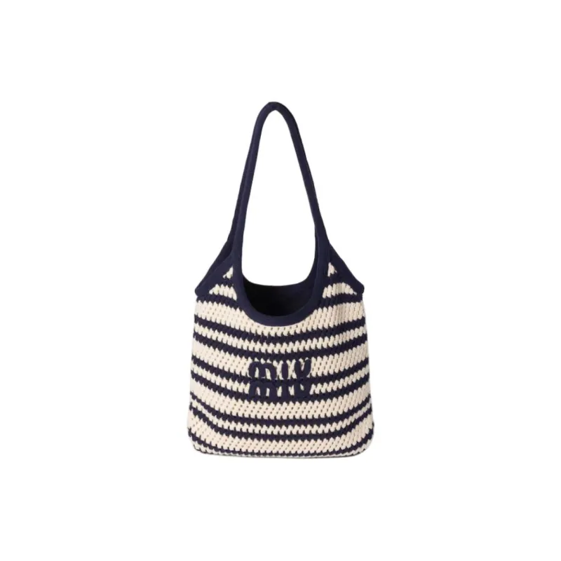 MIU MIU Ivy Cotton Tote Bag, Shopping Bag, Handbag Women's Blue & White-0
