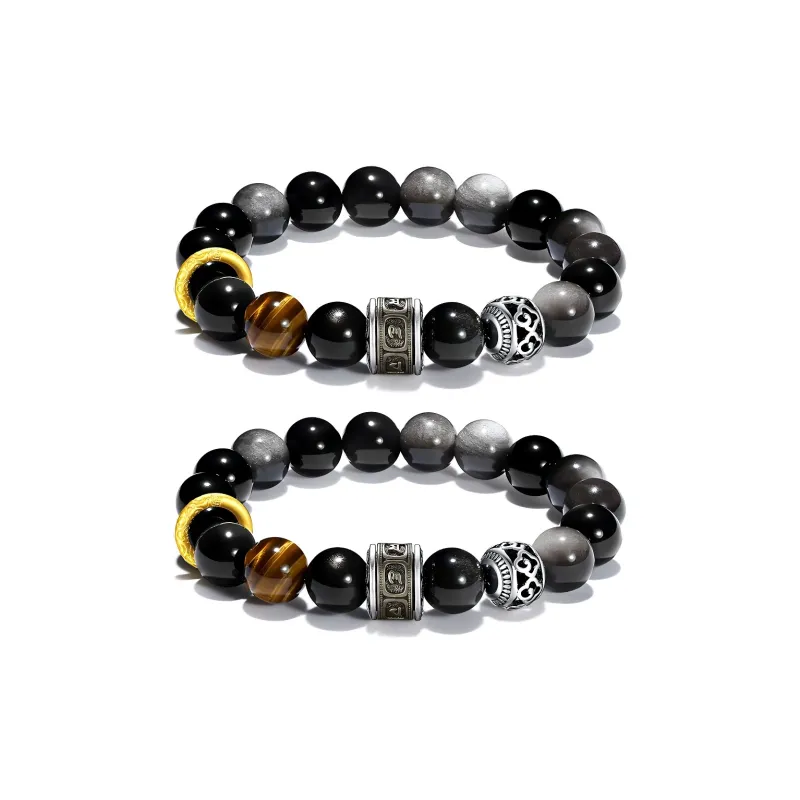 PUTUOSHANWENCHUANG Obsidian Bracelets Unisex-3