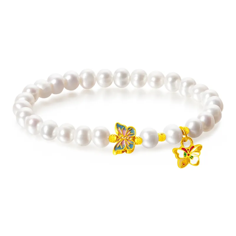 Lao Feng Xiang Pearl S925 Sterling Silver Bracelet Women's-1