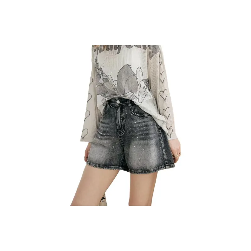 Ordifen Denim Shorts Women's Black Gray-0