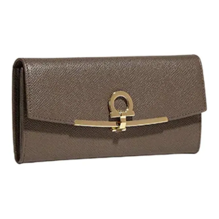 FERRAGAMO GANCINI Calfskin Wallet Women's Brown Green-1