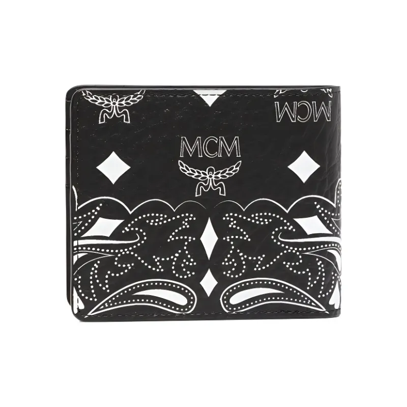 MCM Leather Wallet Small Size Unisex Black White-1