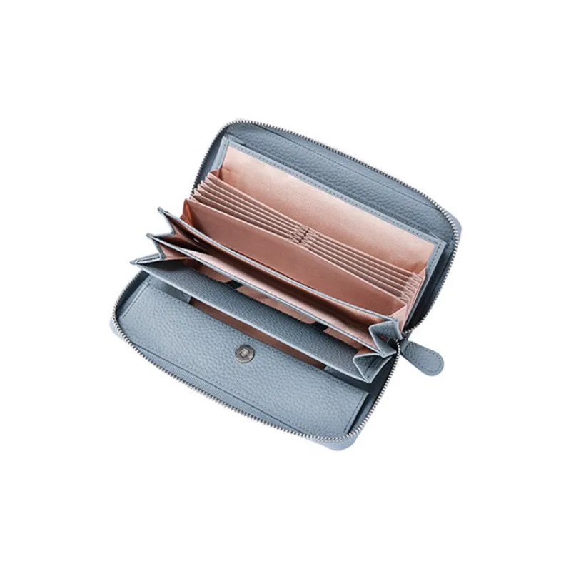 Yalu Top Grain Cow Leather Wallet Unisex Black/Light Green/Light Blue/Pink/Gray-7