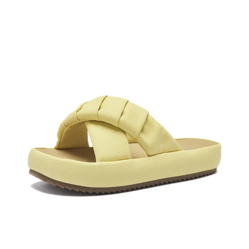 AGSDON Slide Slippers Women's Beige/Black/Yellow-8