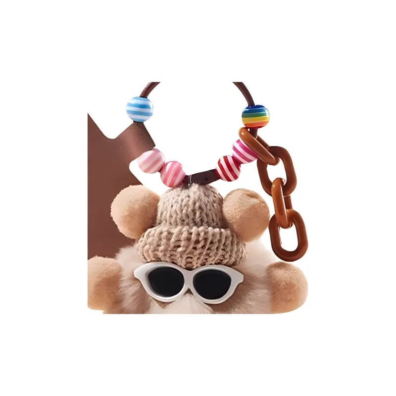 CinvaiKrose Rex Rabbit Fur Plush Keychain Charm Small Doll Bag Accessory Women's Multicolor-1