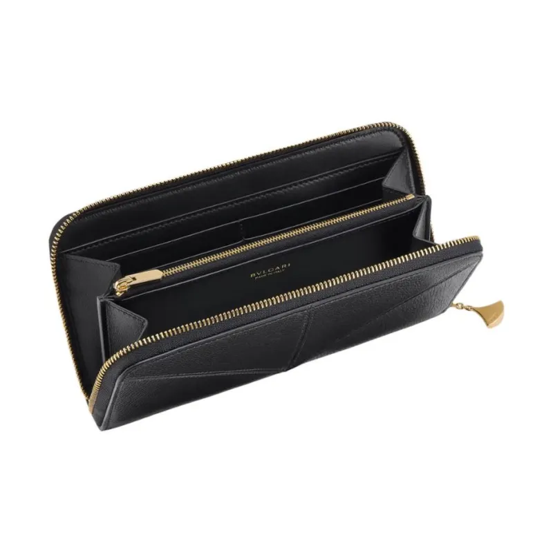 BVLGARI Goatskin Wallet Tubas Women's Black-2