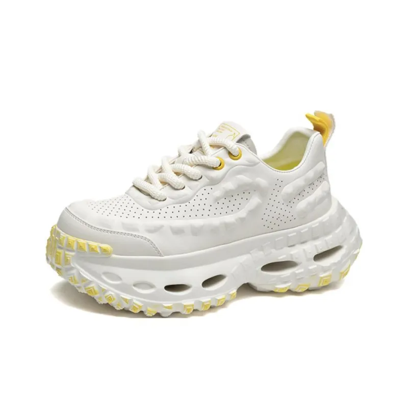 FAIRWHALE Shock Absorbing, Non Slip, Wear Resistant, Breathable And Lightweight Low Top Chunky Sneakers Unisex Lemon-1