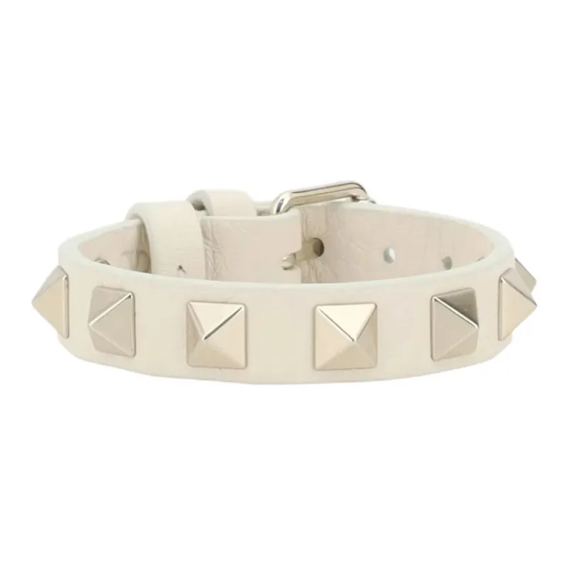 Valentino Calfskin Leather Bracelets Women's Beige-1
